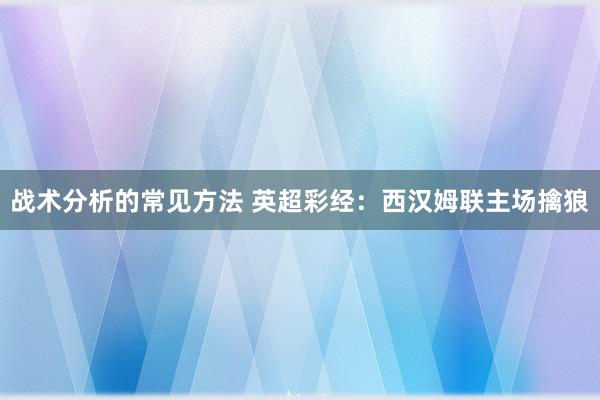 战术分析的常见方法 英超彩经：西汉姆联主场擒狼