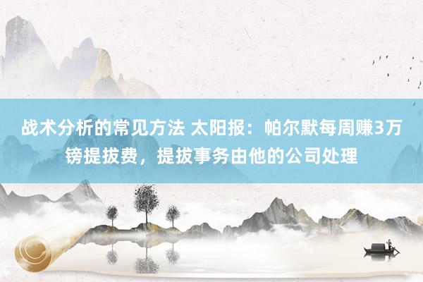 战术分析的常见方法 太阳报：帕尔默每周赚3万镑提拔费，提拔事务由他的公司处理