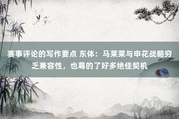 赛事评论的写作要点 东体：马莱莱与申花战略穷乏兼容性，也蓦的了好多绝佳契机